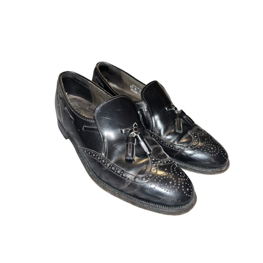 DEXTER USA Mens Black‎ Leather Loafers Slip-On Tassels Wingtip Shoes SIZE 8.5M